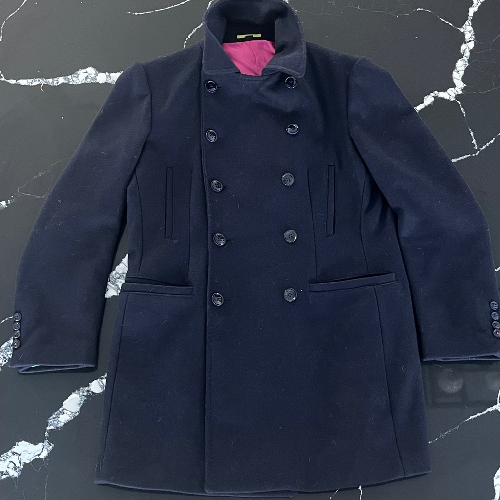 Elegant Men's Double-Breasted Navy Pea Coat